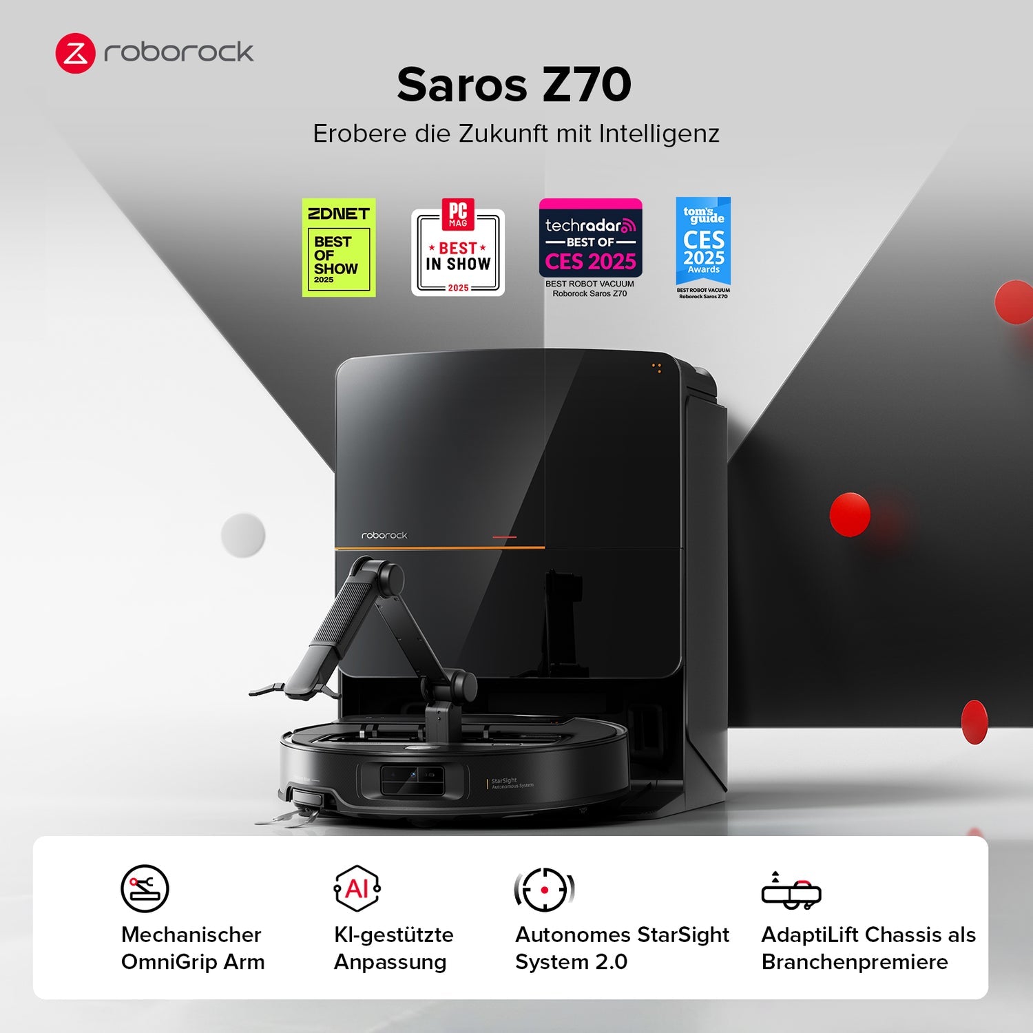 Roborock Saugroboter – Saros Z70, Schwarz, Staubbeutel
