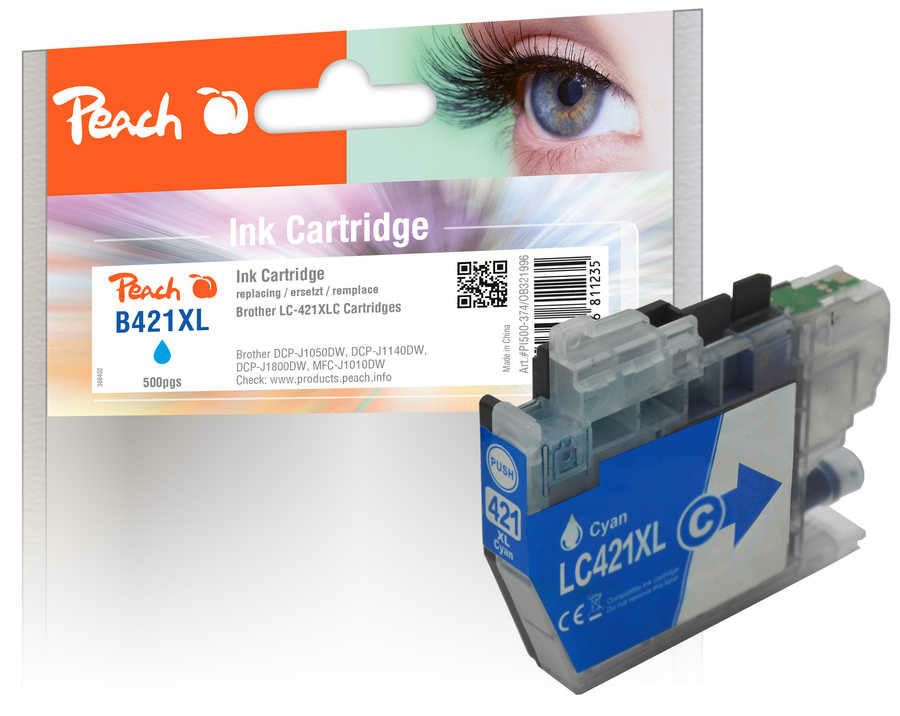 Peach LC-421XL Cyan Tintenpatrone (Kompatibel) – 500 Seiten – für Brother DCPJ 1050/1140/1800, MFCJ 1010 DW