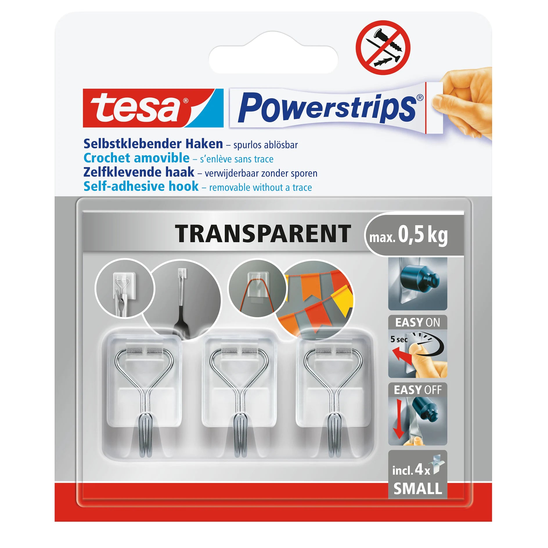 TESA Klebehaken – Kunststoff, Weiss – 3er-Pack