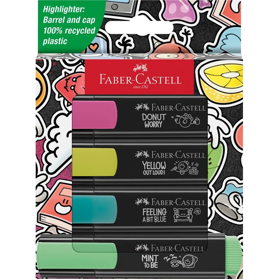 Faber-Castell 46 Graffiti Textmarker Set 4 Neonfarben – Keilspitze, 1–5 mm, nachfüllbar