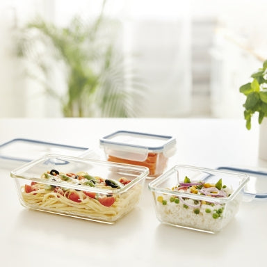 Rotho Glasbehälter Clic & Lock – 0,5 l – eckig – 16 × 7,8 × 12 cm – Borosilikatglas – transparent