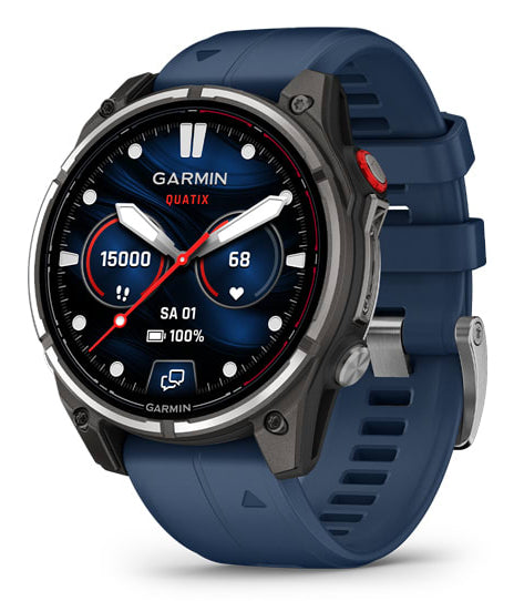 Garmin Quatix 8 Pro 47 mm GPS + Cellular – CFRP Schwarz, Sportarmband, Blau, 100 m, für Android, iPhone