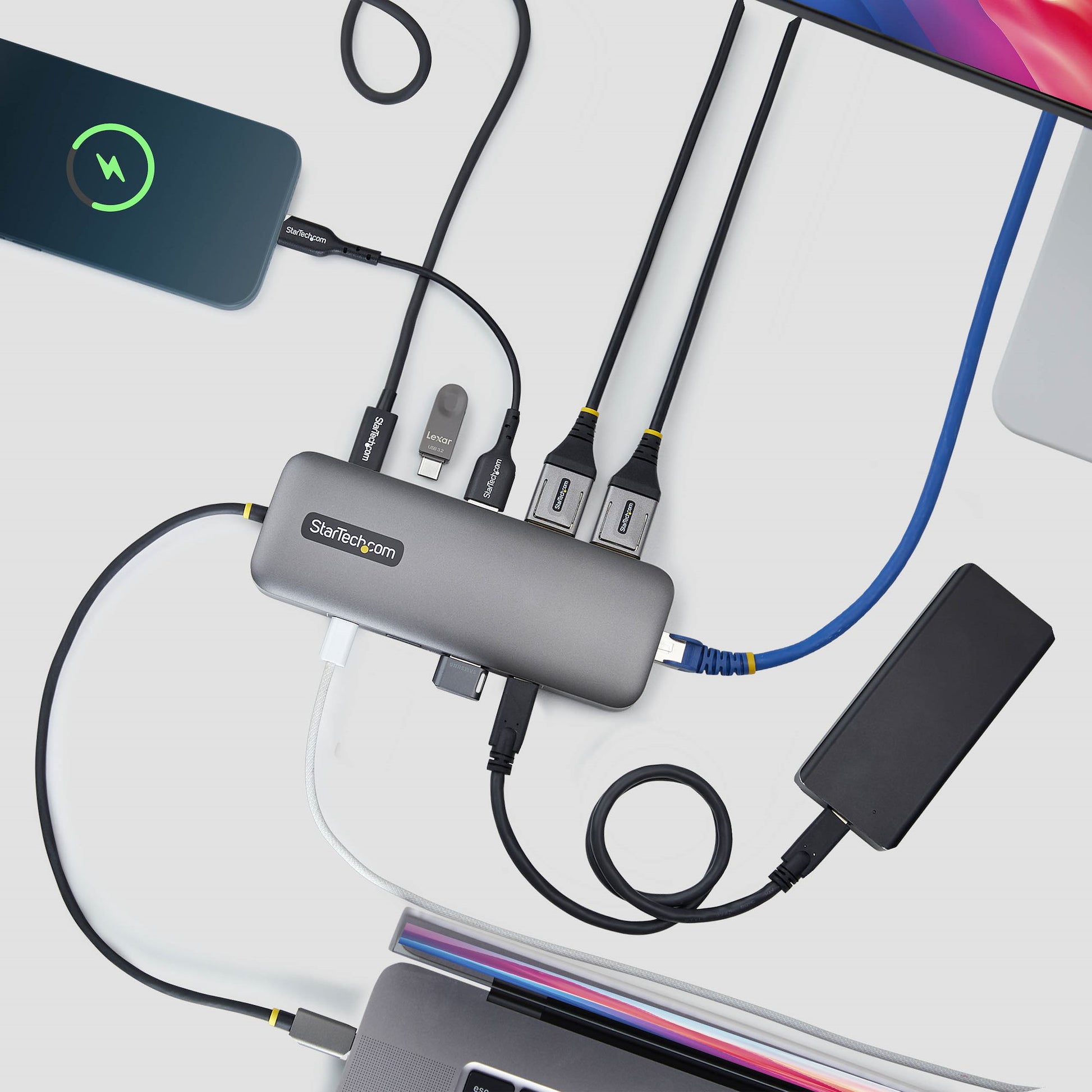 StarTech.com 189B-USBC-MULTIPORT Multiport-Adapter – USB-C, 2× DP, 3× USB-A, 100 W PD, GbE