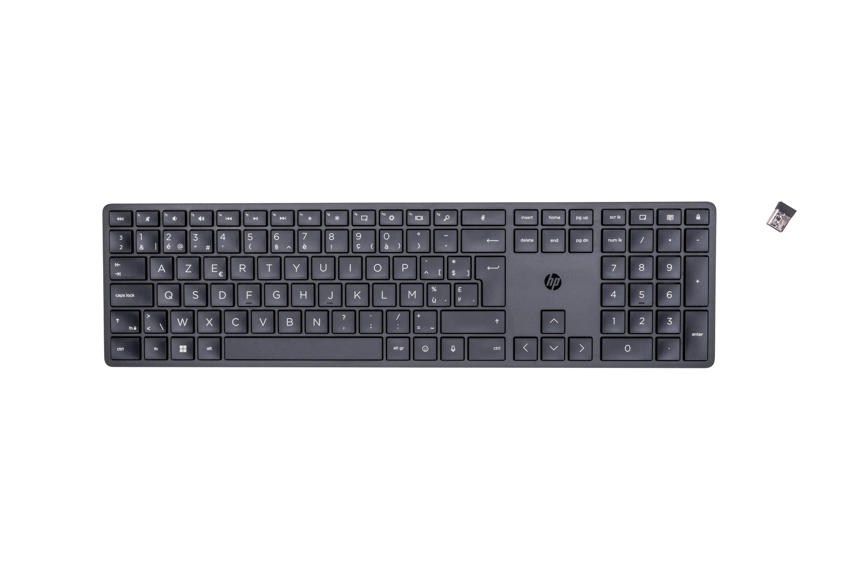 HP 450 – Tastatur – kabelgebunden & 2,4 GHz USB-A (Empfänger) – AZERTY (BE) – programmierbare Tasten – schwarz
