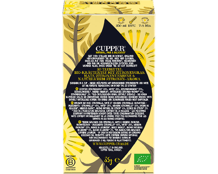 Cupper Tee Cupper – Kräutertee Zitronengras, Maté & Zitronenverbene – Teebeutel 20 Beutel – Bio