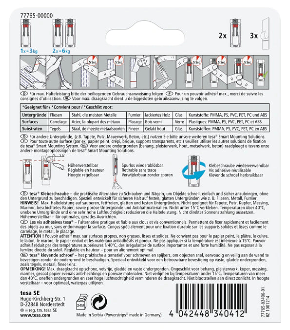 TESA Klebeschraube – Kunststoff, Weiss, 12 × 14 × 2,2 cm – 2er-Pack