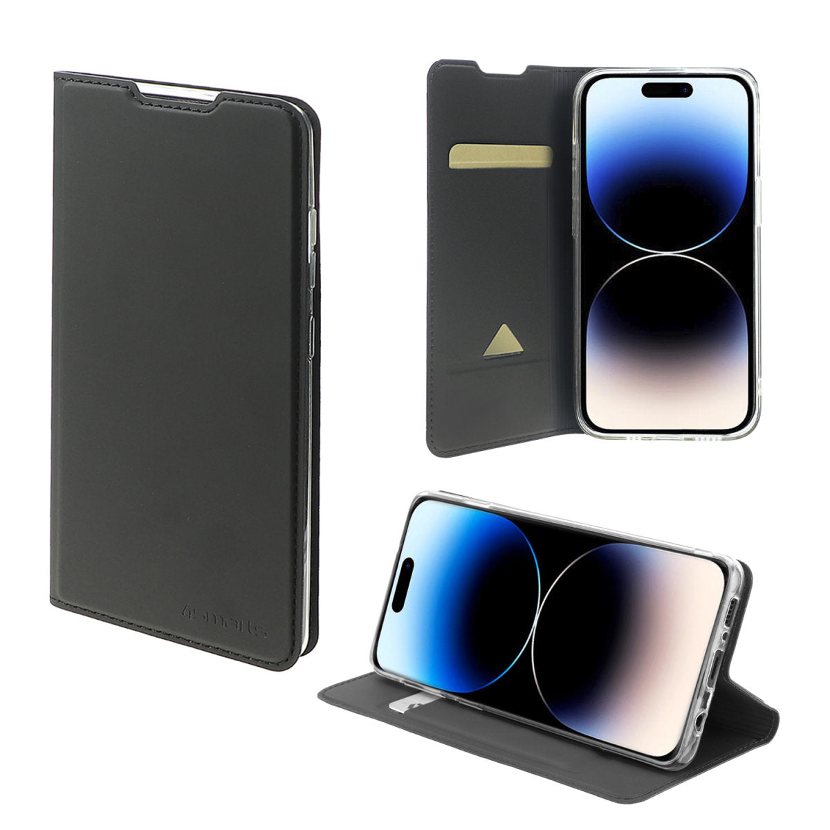 4smarts Urban Lite Folio – für Apple iPhone 15 Plus, mit Ständer, mit Kartenfach, TPU, schwarz