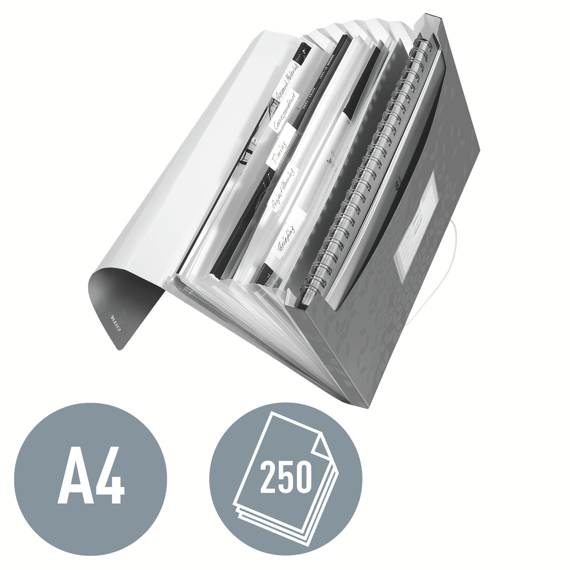Leitz WOW A4 Fächermappe – 6 Fächer, Gummiband, Polypropylen (PP), Weiss, bis 250 Blatt