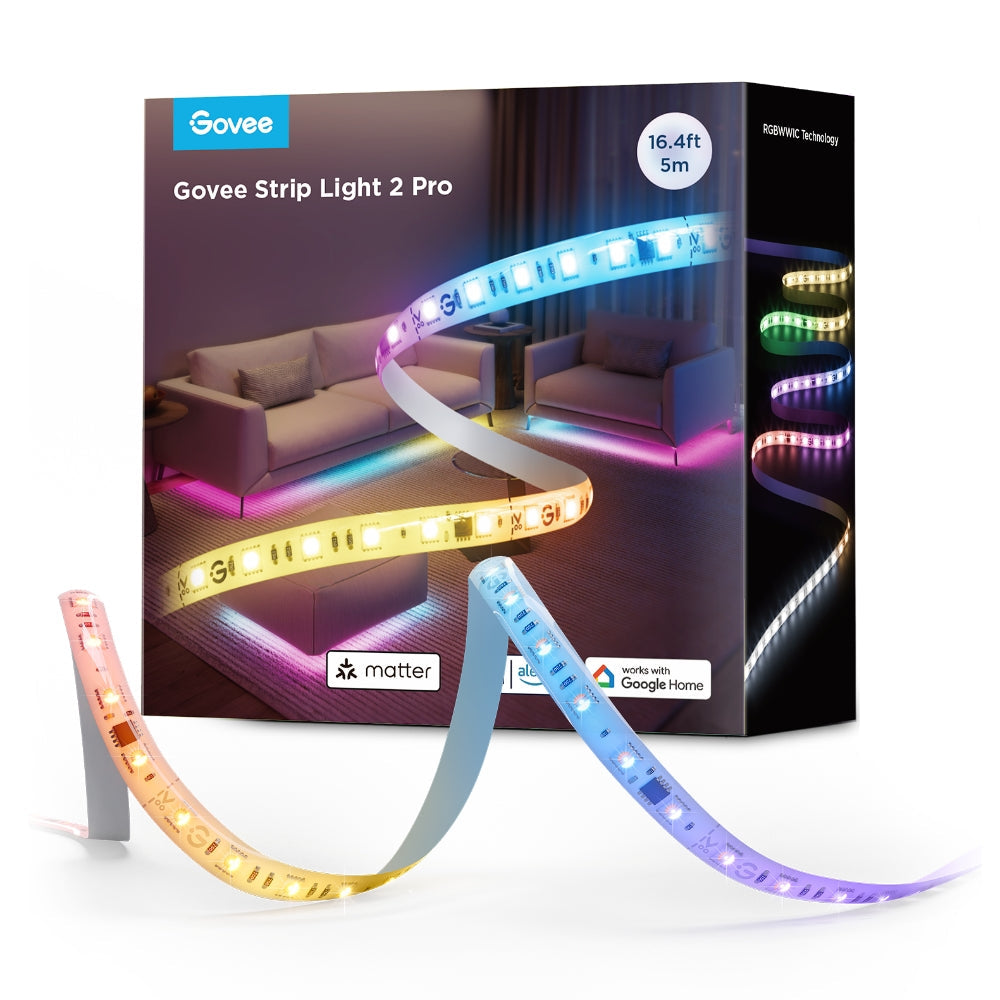 Govee LED-Strip 2 Pro – 5 m, 340 lm, 72 W, RGBW, 2700–6500 K, dimmbar, WiFi/BT, für Alexa, mehrfarbig