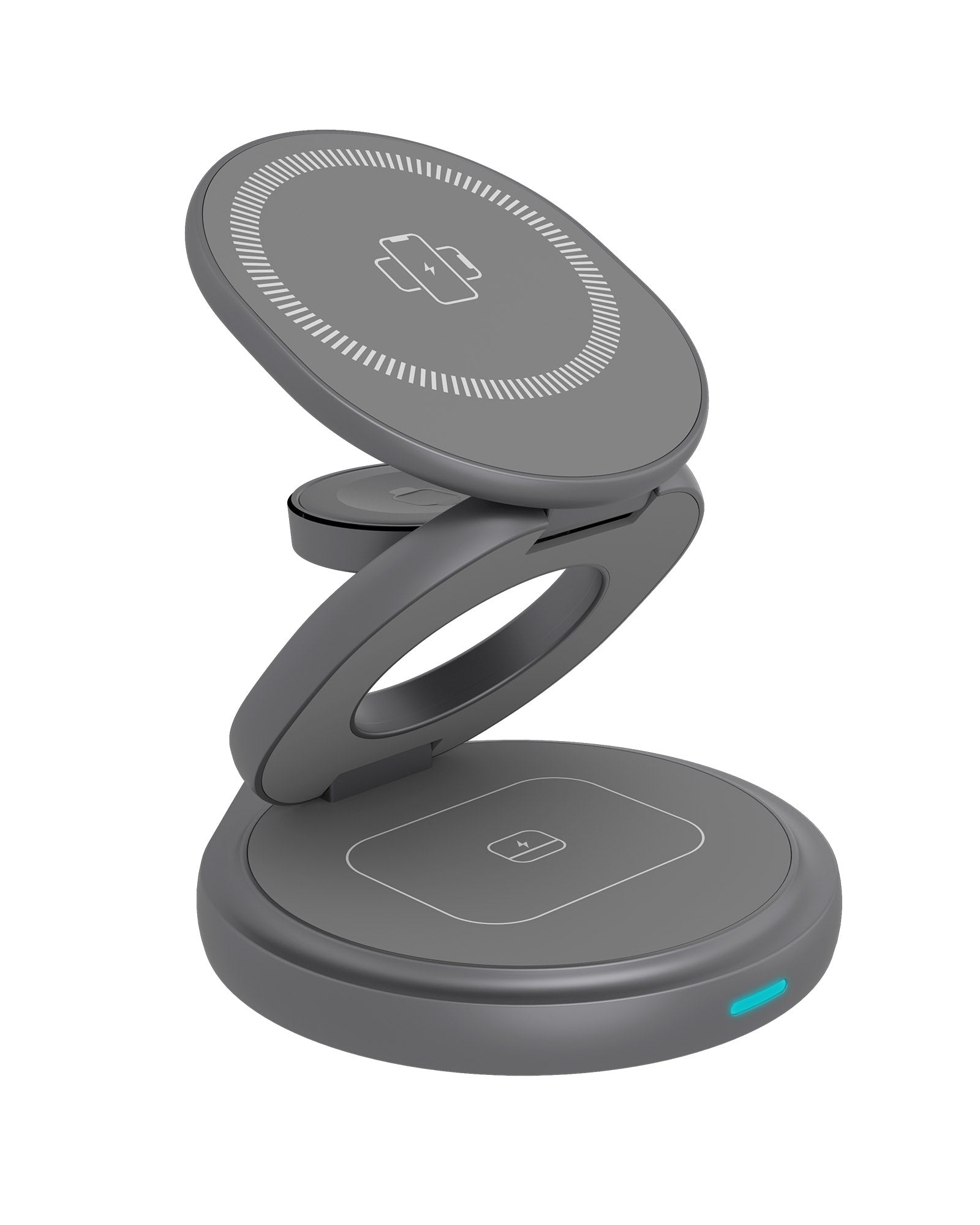ICY BOX IB-SH101-CH 3-in-1 Ladeständer – Qi – 15 W/2,5 W/3 W – für iPhone/Samsung Galaxy/Apple Watch – Anthrazit