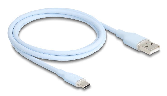 DeLOCK USB-A auf USB-C Kabel – USB 2.0 (480 Mbit/s) – 1 m – Silikon, Goldstecker – Blau
