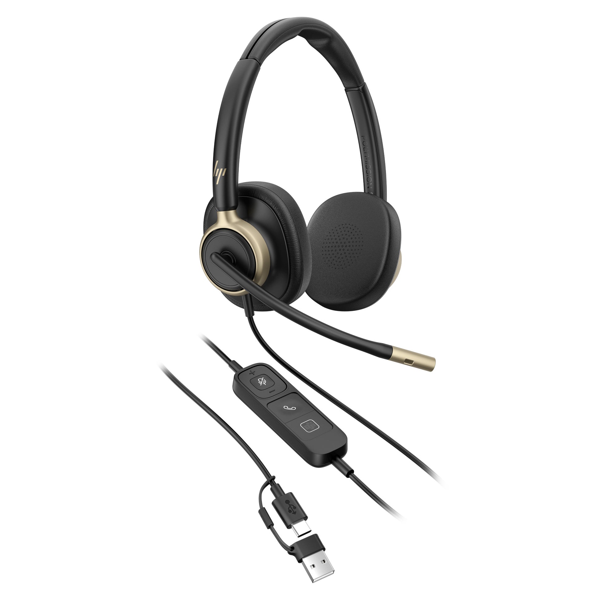 HP Poly Mission 825 Office-Headset – Stereo, Kabel (USB-C), ANC, Schwarz