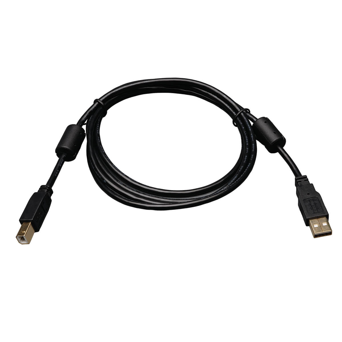 Tripp Lite USB-A auf USB-B Kabel – USB 2.0 (480 Mbit/s) – 0,9 m – Ferritperle, Goldstecker – Schwarz