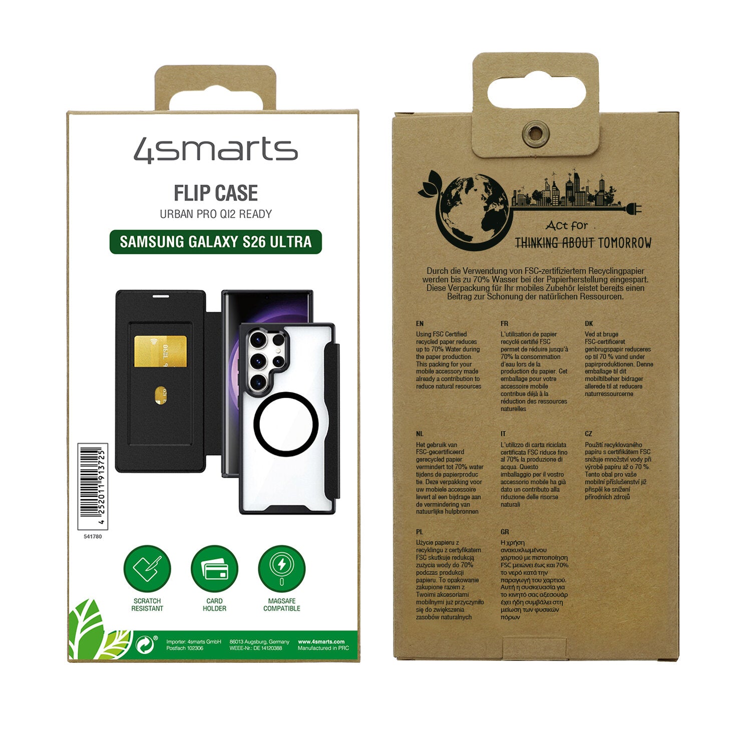 4smarts Urban Pro Folio – für Samsung Galaxy S26 Ultra, MagSafe, mit Kartenfach, PU, Schwarz
