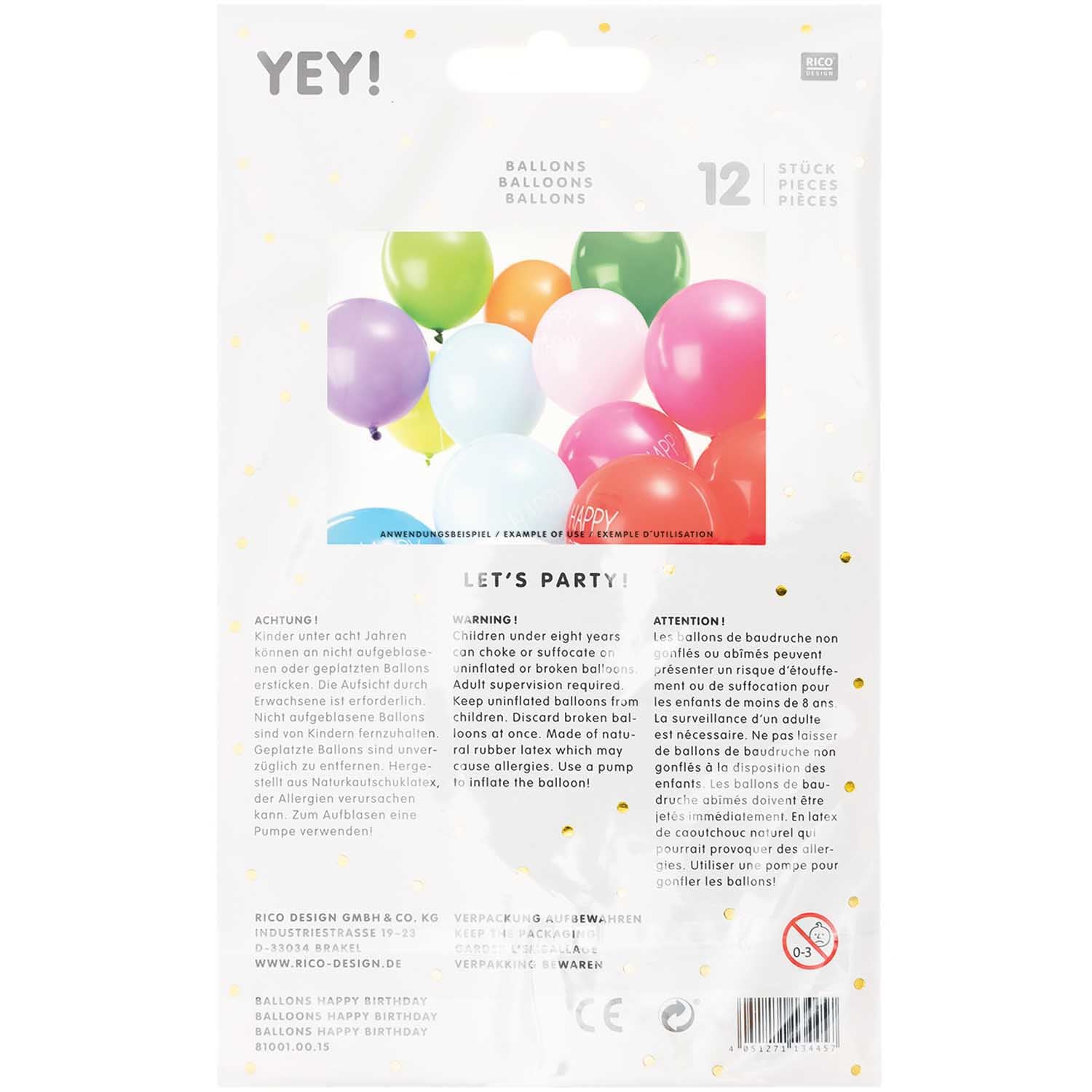 Rico Design Happy Birthday Luftballons – mehrfarbig – Ø 30 cm – Latex – 12 Stk