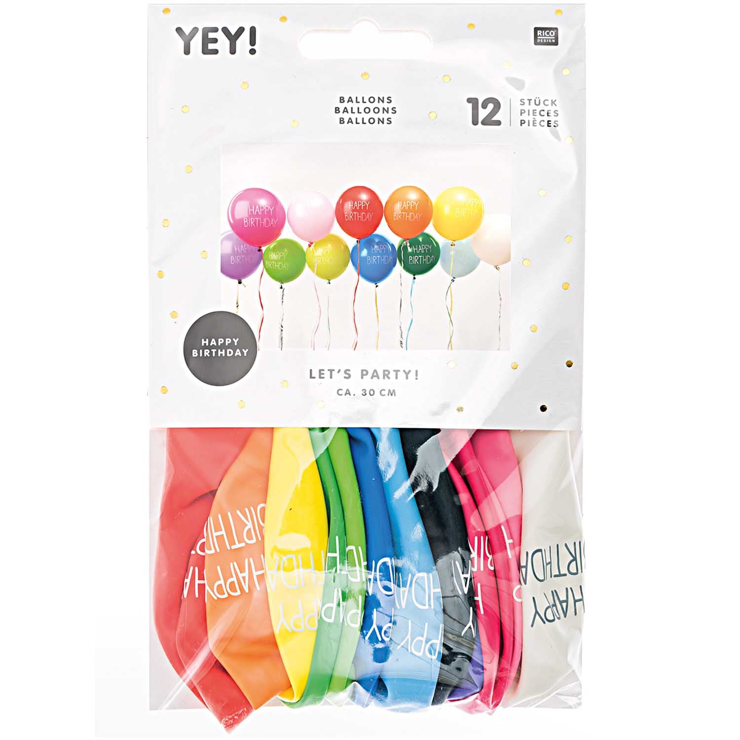 Rico Design Happy Birthday Luftballons – mehrfarbig – Ø 30 cm – Latex – 12 Stk