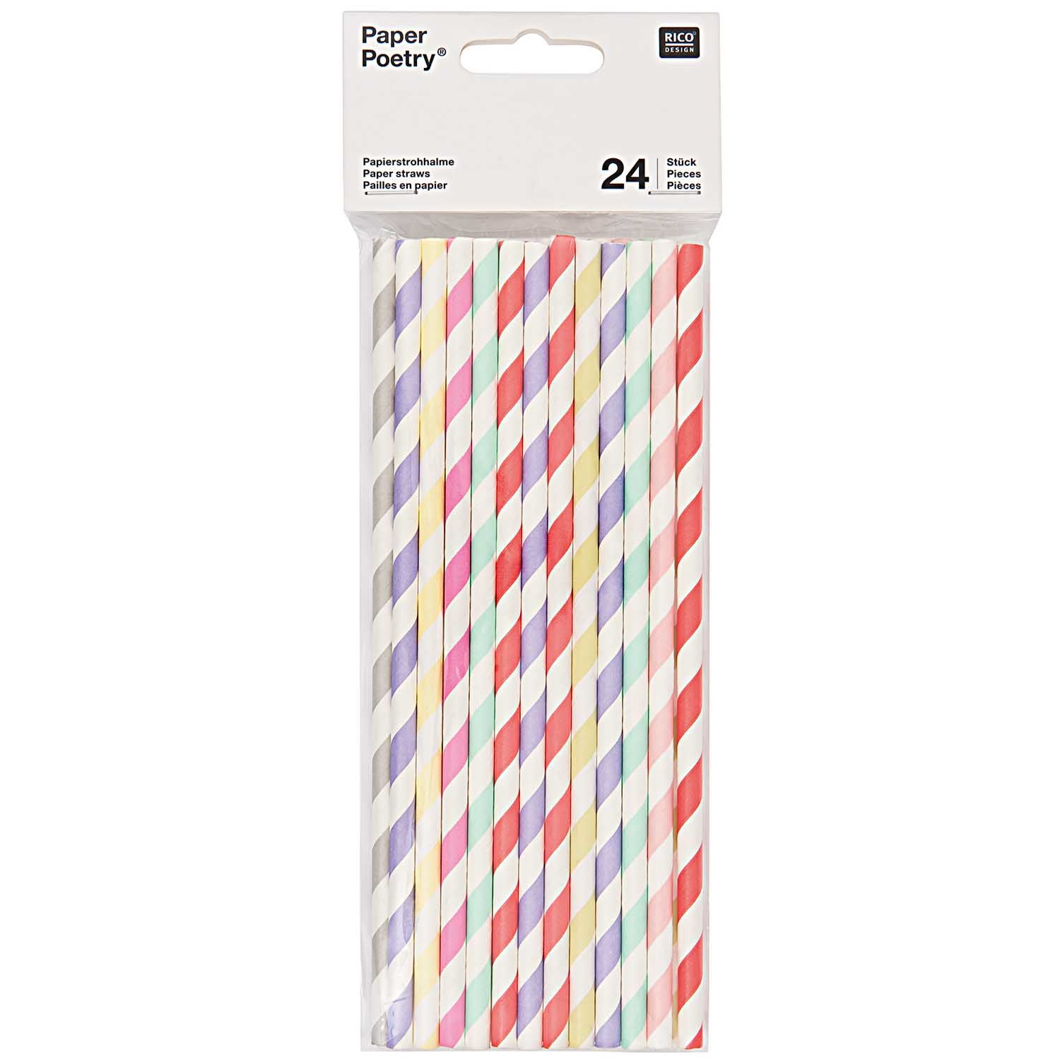 Rico Design Papierstrohhalme, Ø 6 mm 19,5 cm, mehrfarbig – 24 Stk.