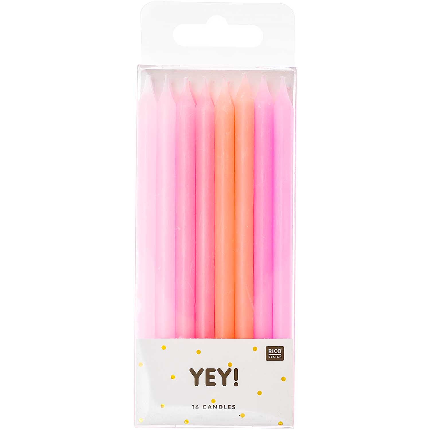Rico Design Geburtstagskerzen Candy – Pink – 12 cm – Paraffinwachs – 16 Stk