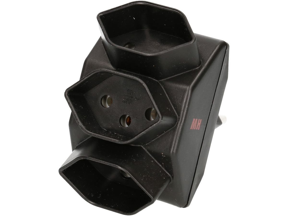 Max Hauri AG Max Hauri Steckdosenleiste, 3×T13, Eingang T12, 80×80×48 mm – schwarz