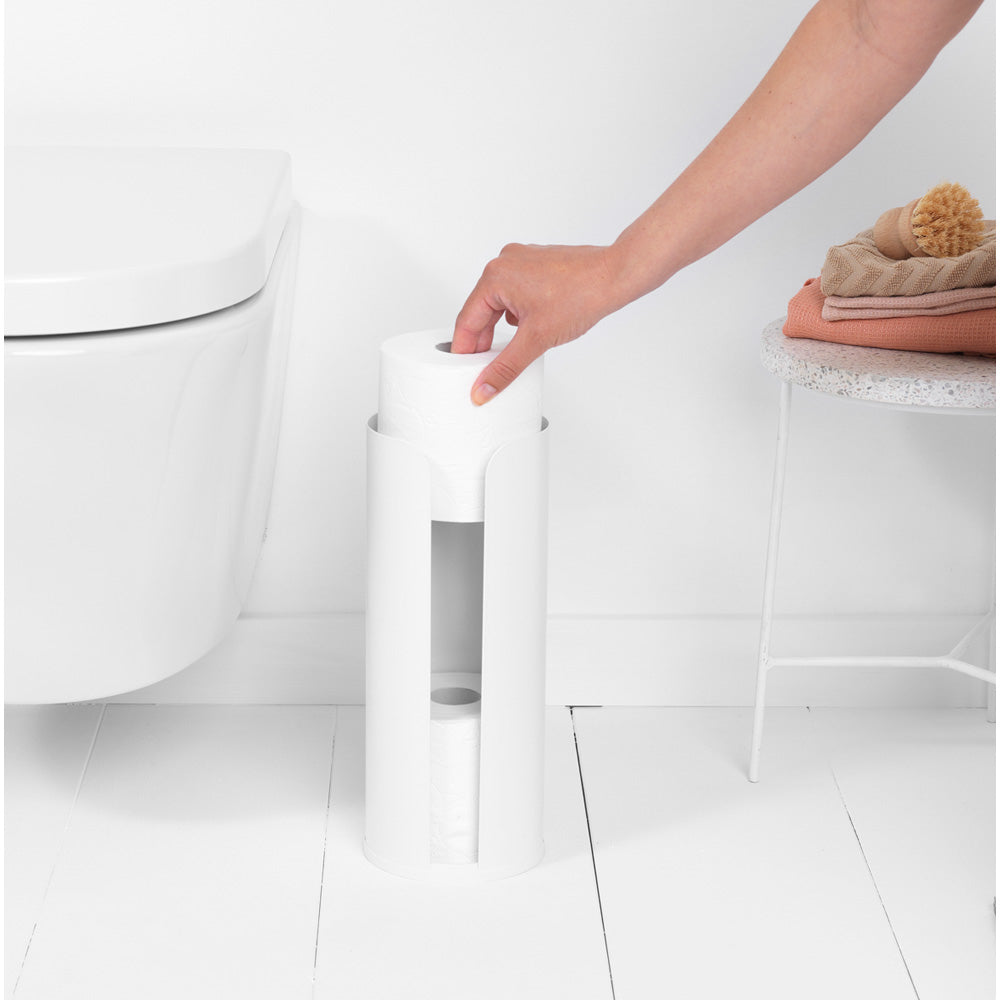 Brabantia ReNew – Toilettenpapierspender – Stahl, Weiss, für 3 Rollen, 13,2 × 13,2 × 32,1 cm