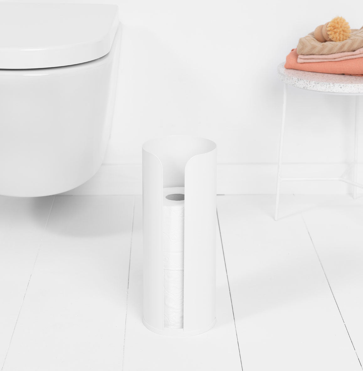 Brabantia ReNew – Toilettenpapierspender – Stahl, Weiss, für 3 Rollen, 13,2 × 13,2 × 32,1 cm