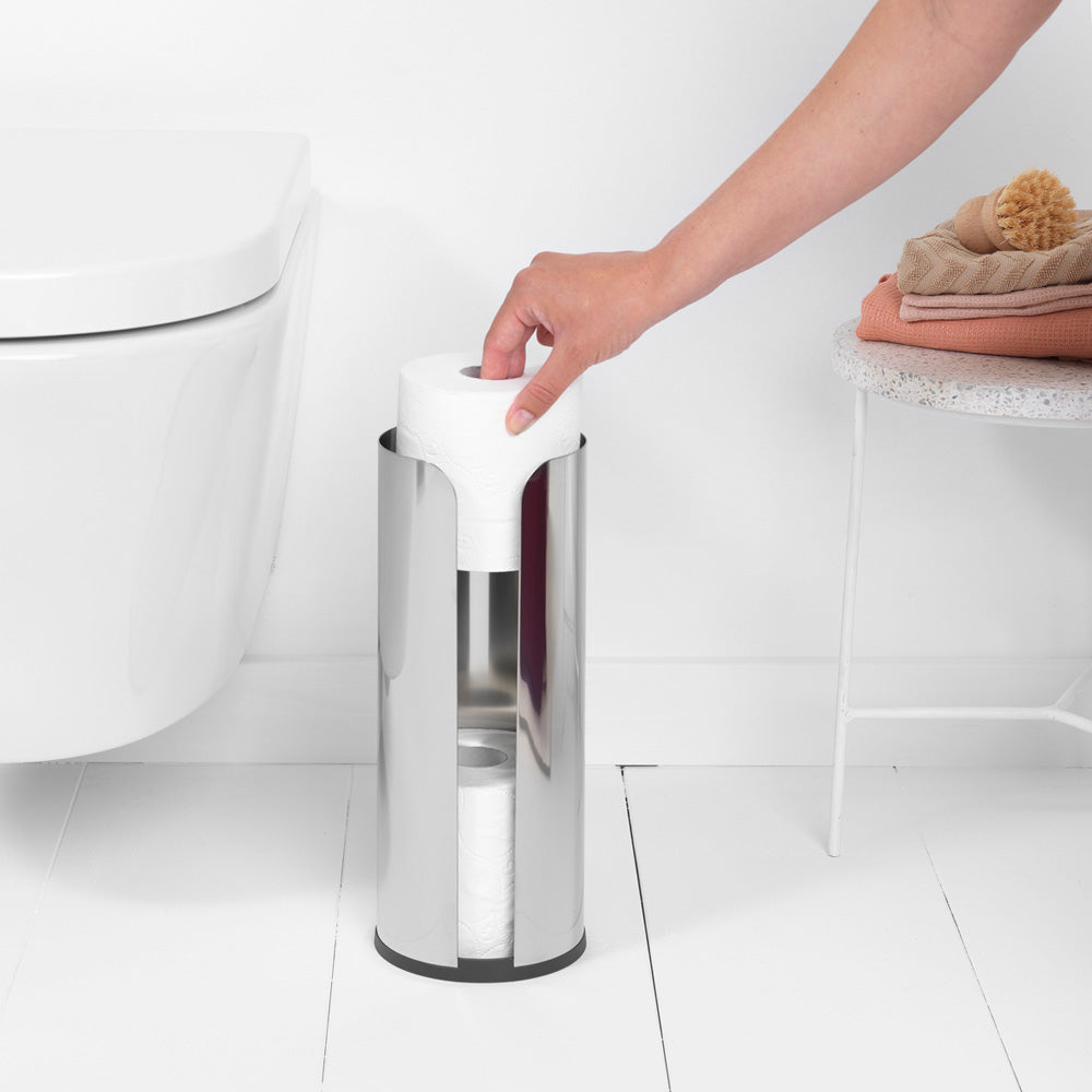 Brabantia ReNew – Toilettenpapierspender – Edelstahl, für 3 Rollen, 13,2 × 13,2 × 32,1 cm