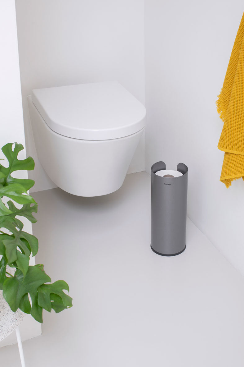 Brabantia ReNew – Toilettenpapierspender – Stahl, Grau, für 3 Rollen, 13,2 × 13,2 × 32,1 cm
