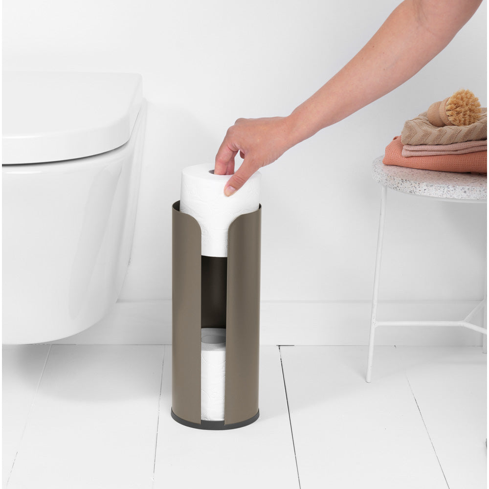 Brabantia ReNew – Toilettenpapierspender – Stahl, Grau, für 3 Rollen, 13,2 × 13,2 × 32,1 cm