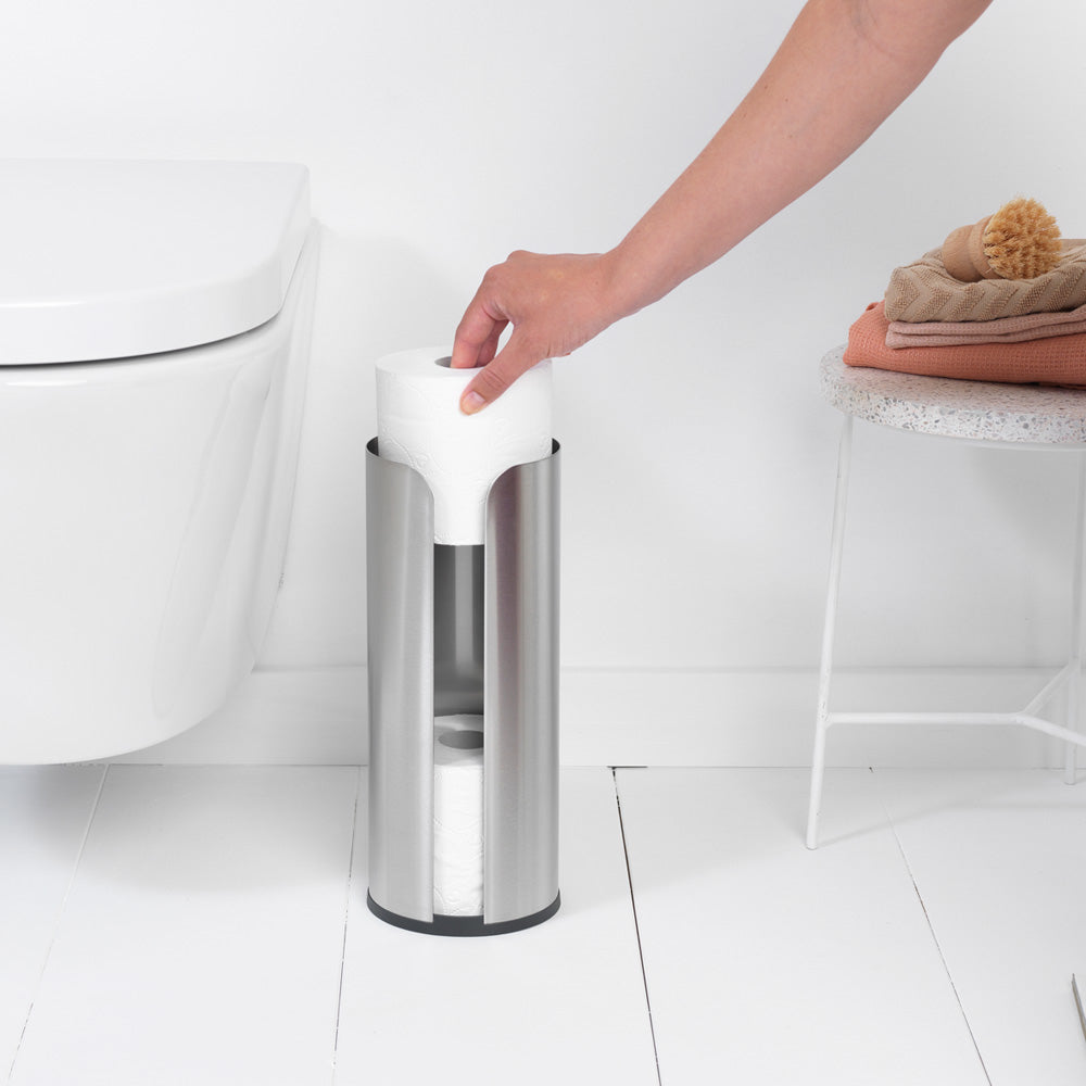 Brabantia ReNew – Toilettenpapierständer – Edelstahl matt, für 3 Rollen, 13,2 × 13,2 × 32,1 cm