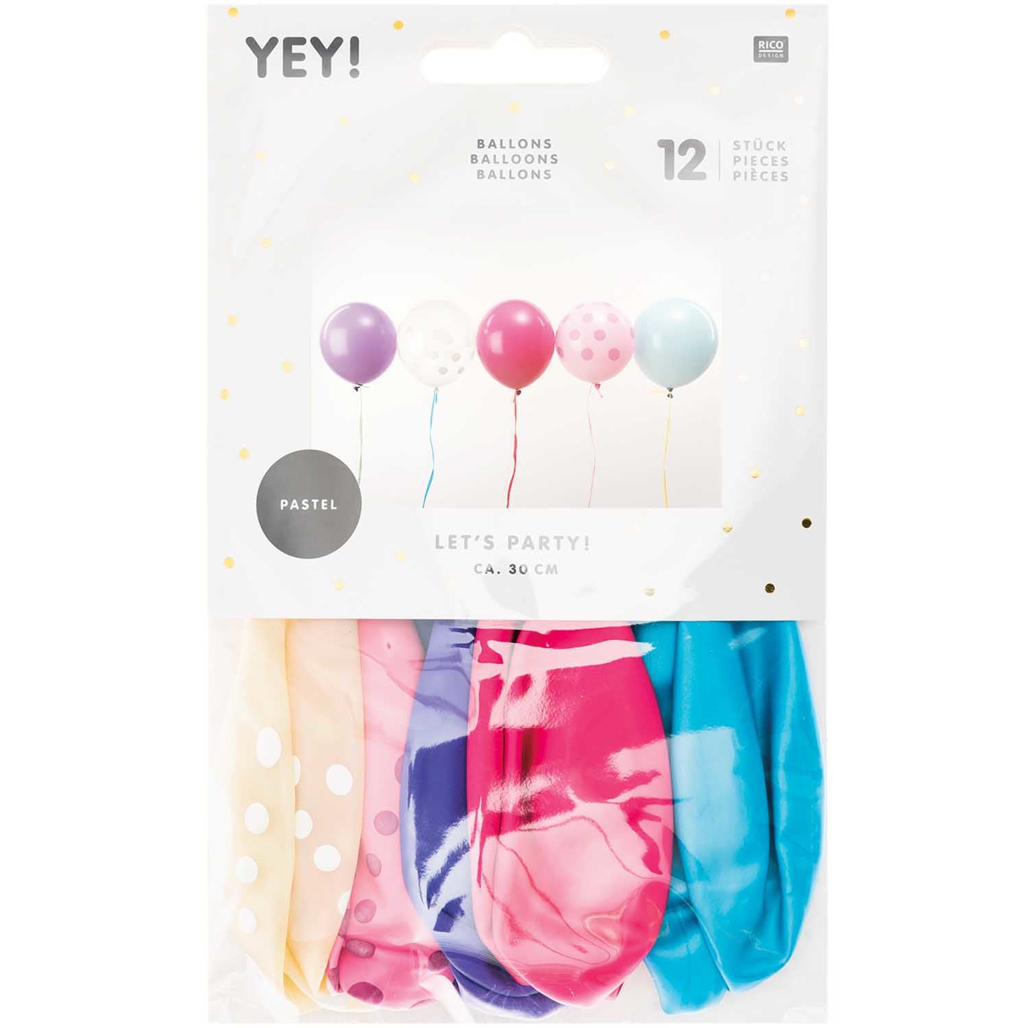 Rico Design Luftballons Punkte – Mehrfarbig – Ø 30 cm – Latex – 12 Stk