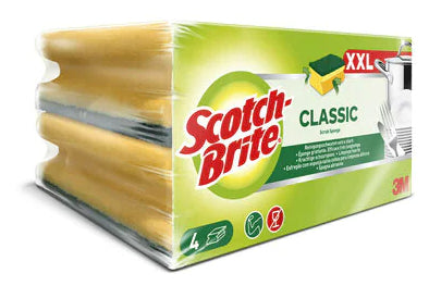 3M Scotch-Brite Spülschwamm Classic XXL – Schaumstoff, Rechteckig, für Geschirr, Gelb, 4 Stk.