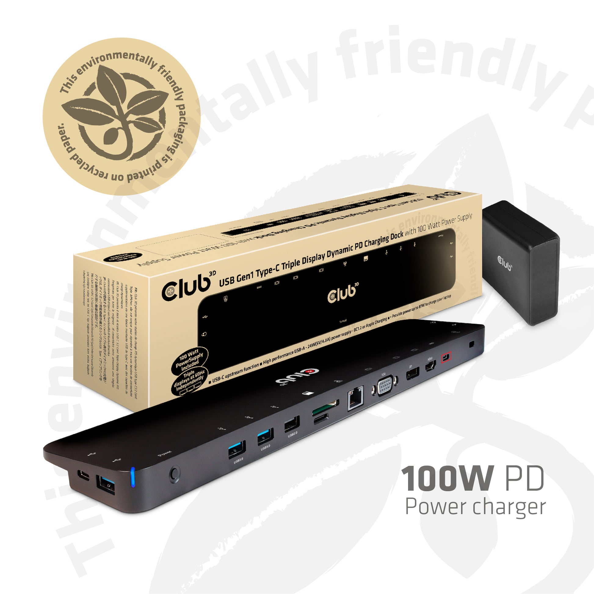CLUB3D Club 3D Dockingstation – USB-C, 1× DP, 1× HDMI, 1× VGA, 5× USB-A, 100 W PD, 3,5 mm Audio