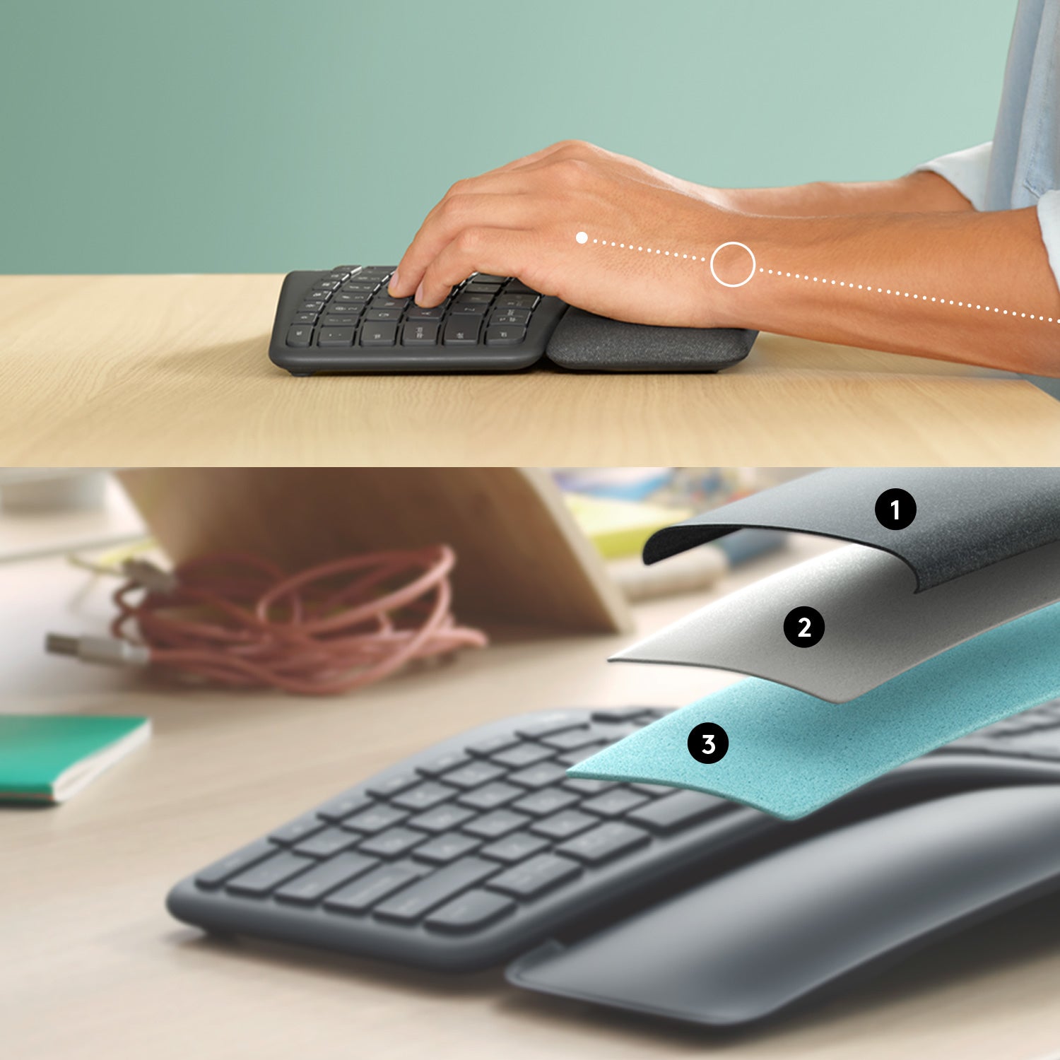 Logitech ERGO K860 – Tastatur, US-Layout (EN), ergonomisch, Grau