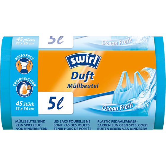 Swirl Kehrichtsack – 5 L, mit Zugband, PE, Blau, 330 × 360 mm, 45 Stk