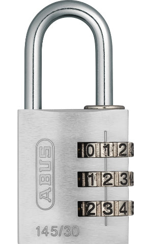 ABUS 145/30 Kombinationsschloss – Aluminium, Bügel 25×14 mm, Aussen, Silber