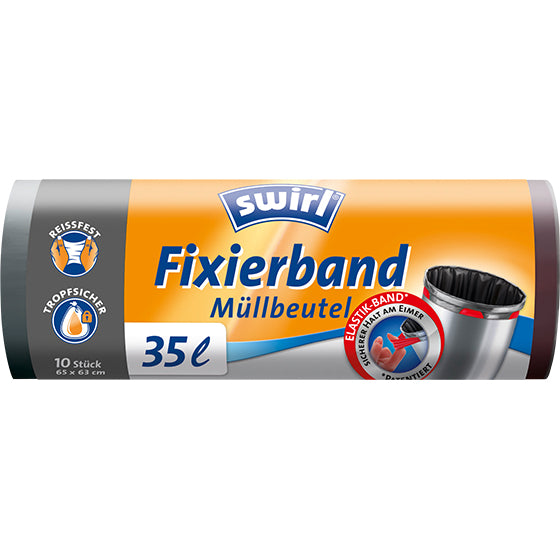 Swirl Kehrichtsack – 35 l, mit Zugband, PE, schwarz, 630 × 650 mm, 10 Stk