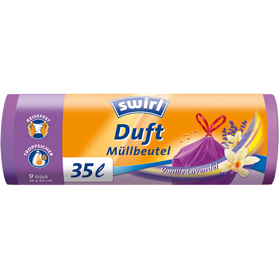 Swirl Kehrichtsack – 35 L, mit Zugband, PE, Violett, 630 × 550 mm, 9 Stk