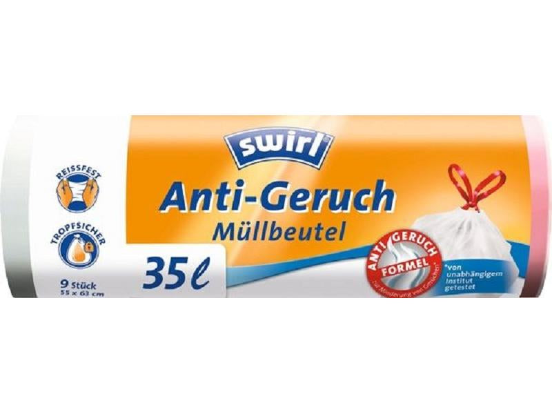 Swirl Kehrichtsack – 35 l, mit Zugband, PE, transparent, 550 × 630 mm, 9 Stk