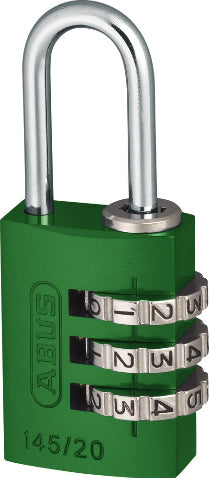 ABUS 145/20 Kombinationsschloss – Aluminium, Bügel H×B 22×9 mm, Aussen, Sicherheitsstufe 3, Grün