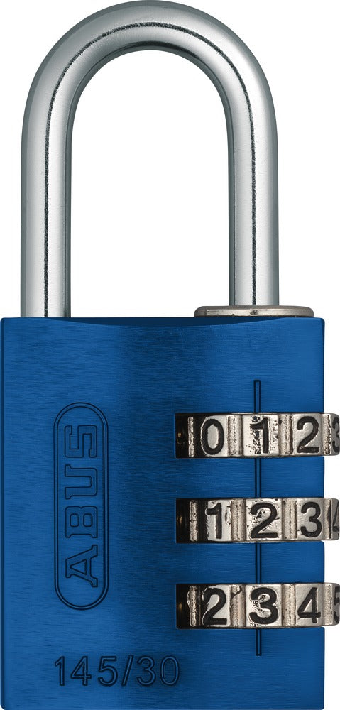 ABUS 145/30 Kombinationsschloss – Aluminium, Bügel 25×14 mm, Ø5 mm, Aussen, Blau