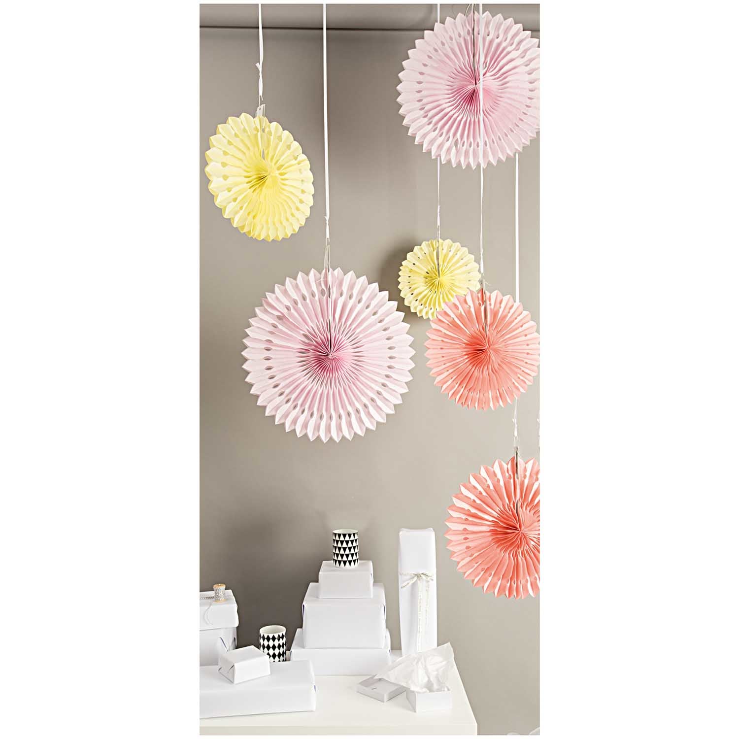 Rico Design Wabenpapier Blumen, Sommer – Pink, Gelb – Ø 25, 30, 40 cm – Papier – 3 Stk