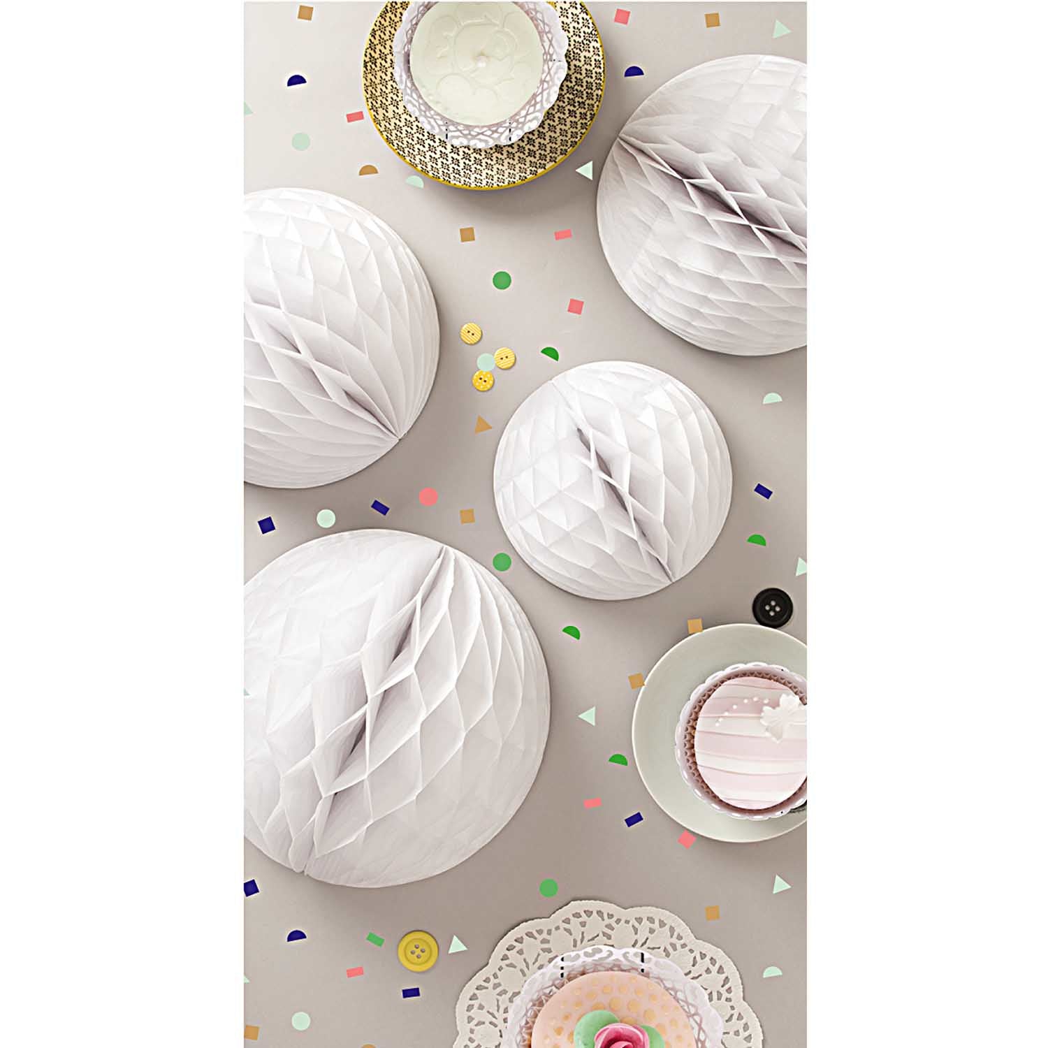 Rico Design Wabenpapier Bälle – weiss – Ø 20, 25 und 30 cm – Papier – 3 Stk – mit Klettverschluss