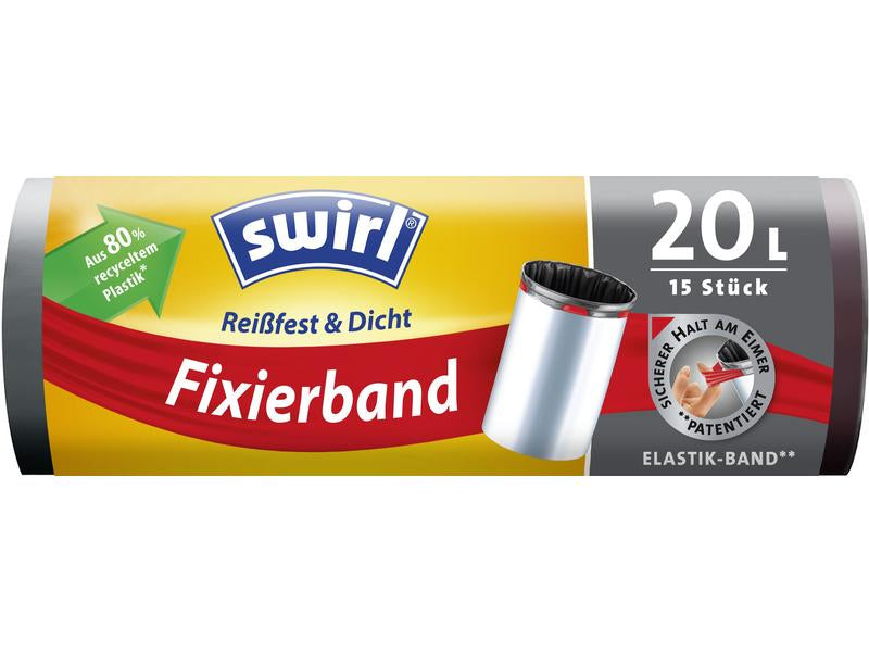 Swirl Kehrichtsack – 20 l, mit Zugband, PE, schwarz, 475 × 510 mm, 15 Stk