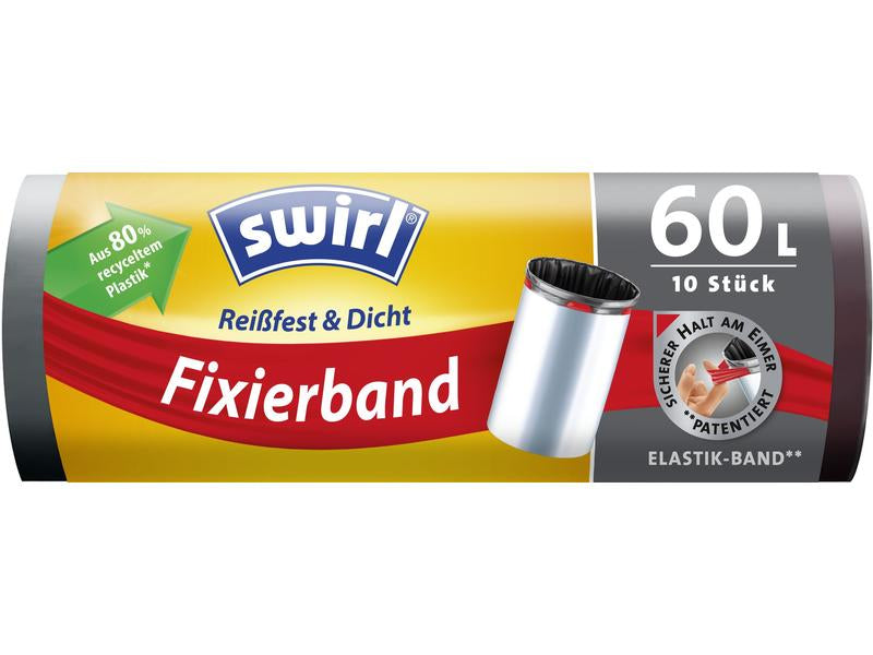 Swirl Kehrichtsack – 60 l, mit Zugband, Kunststoff, schwarz, 680 × 730 mm, 10 Stk