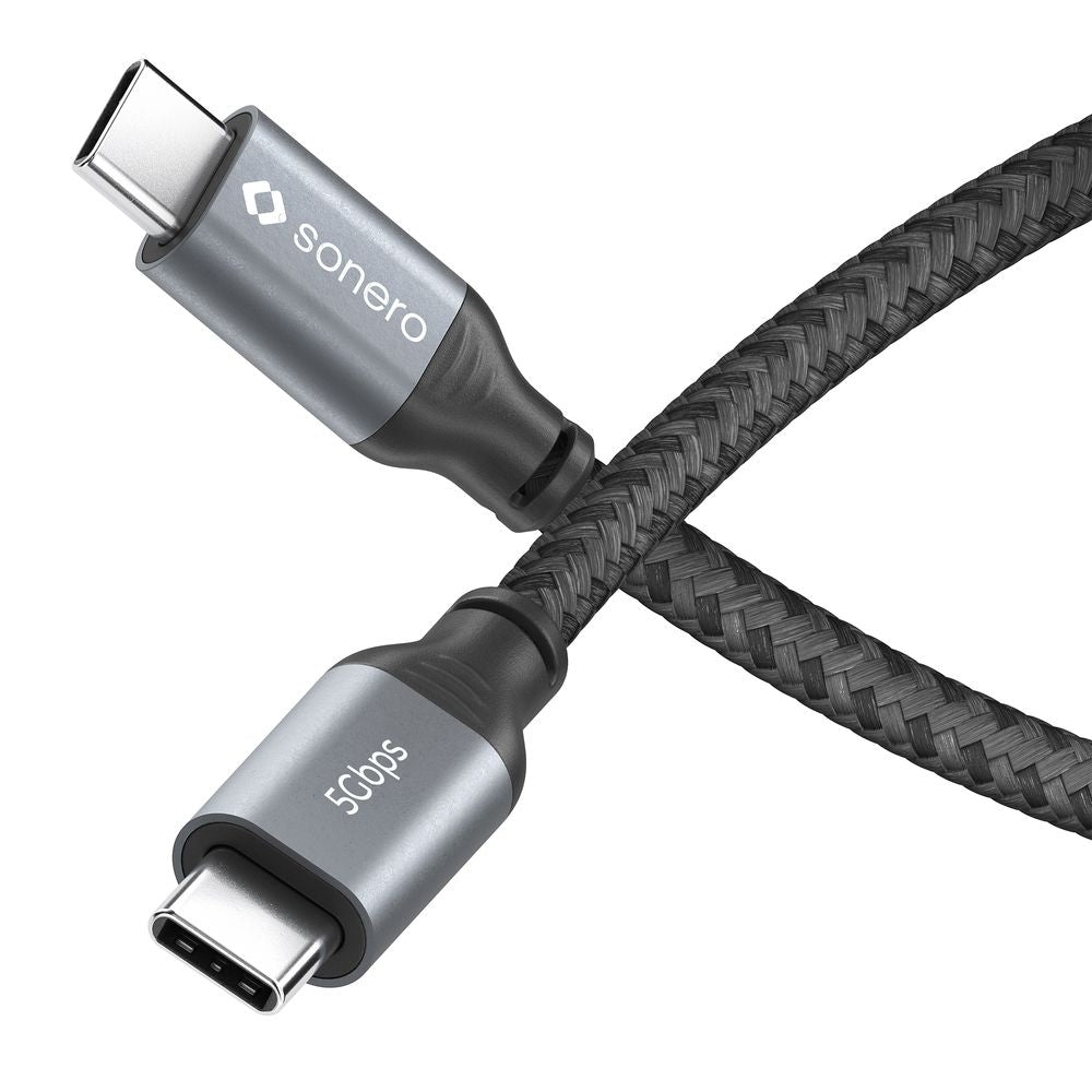 Sonero – USB-C auf USB-C Kabel – USB 3.2 Gen 1 (5 Gbit/s) – 1 m – PD 60 W – Geflochten – Schwarz/Grau