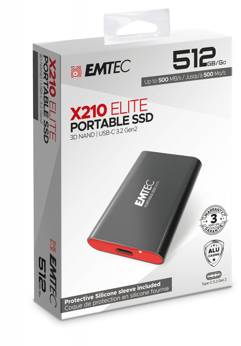 Emtec ELITE X210 Externes SSD-Laufwerk – 512 GB, USB 3.2, schock- und vibrationsfest