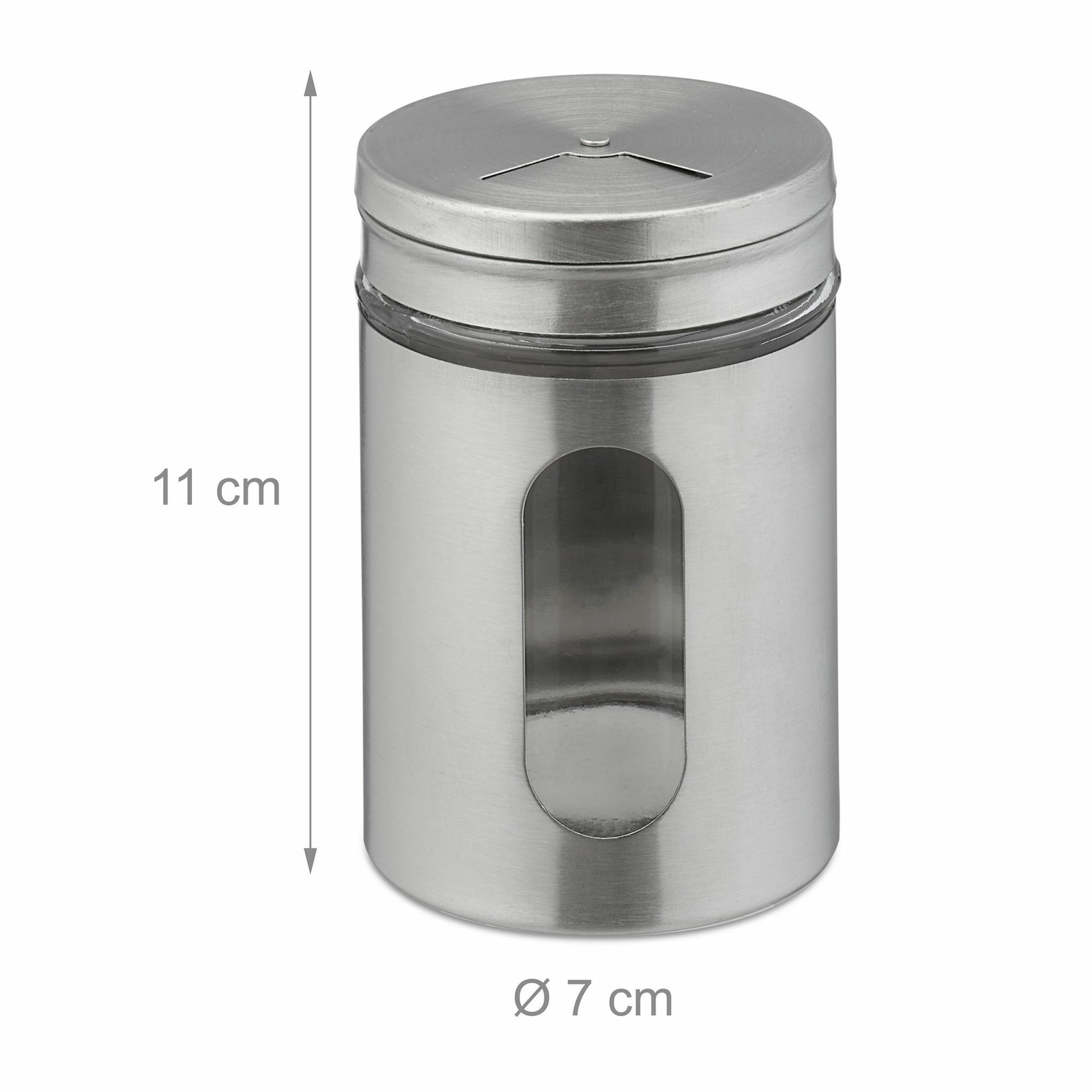 Relaxdays Streudose 290 ml, Ø 7 × 11 cm, Glas/Edelstahl, transparent/silber, 6 Stk.