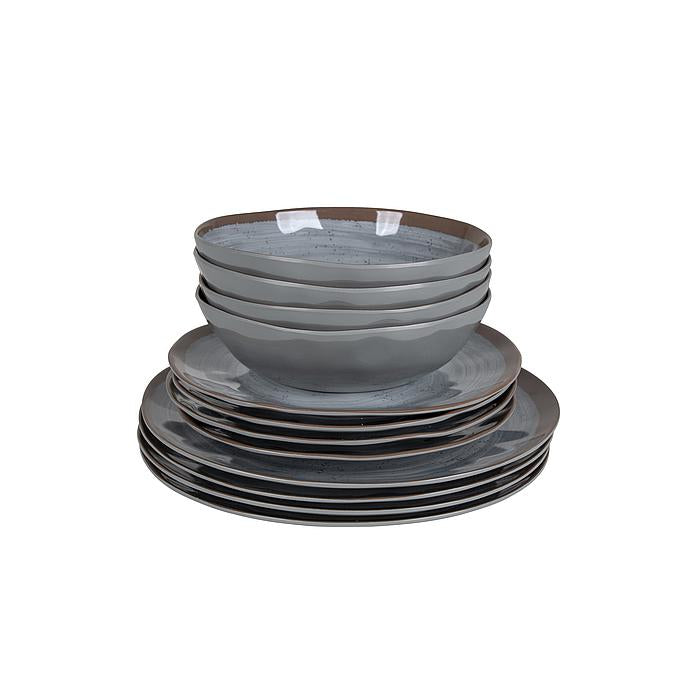 Bo-Camp Halo Geschirr-Set – 16-teilig, 650 ml, Melamin, Grau/Terrakotta, Spülmaschinenfest