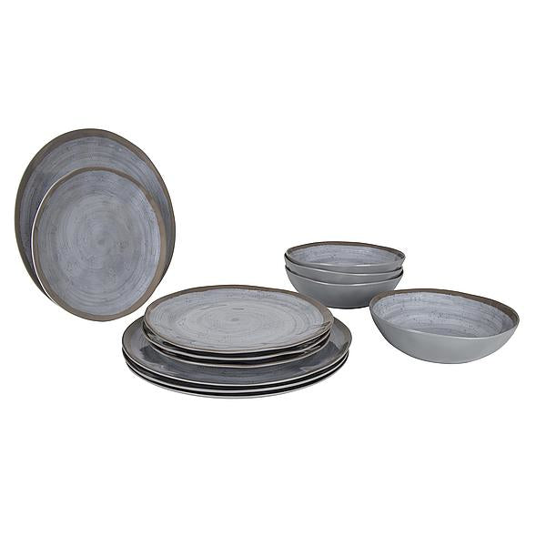 Bo-Camp Halo Geschirr-Set – 16-teilig, 650 ml, Melamin, Grau/Terrakotta, Spülmaschinenfest