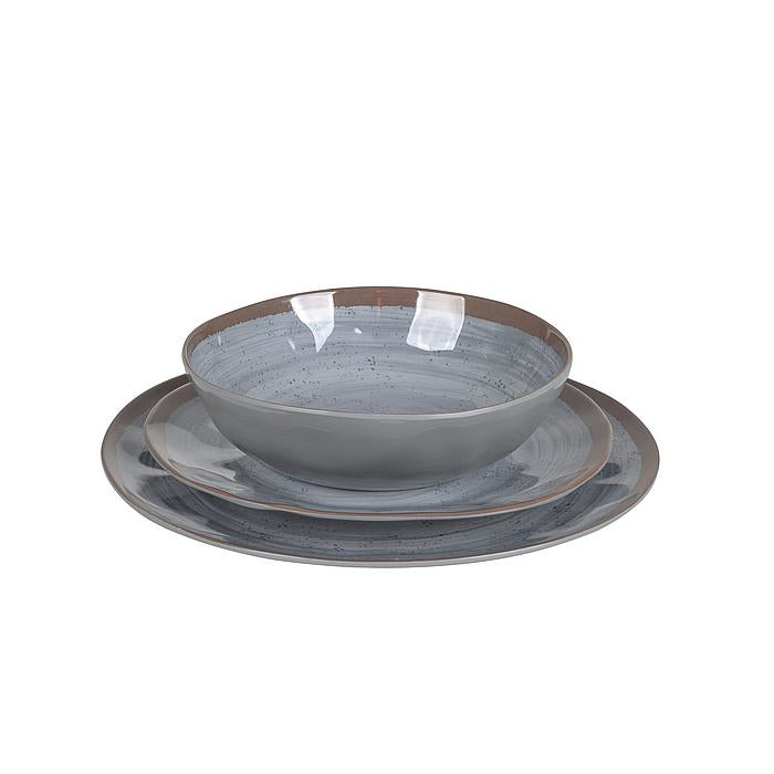 Bo-Camp Halo Geschirr-Set – 16-teilig, 650 ml, Melamin, Grau/Terrakotta, Spülmaschinenfest